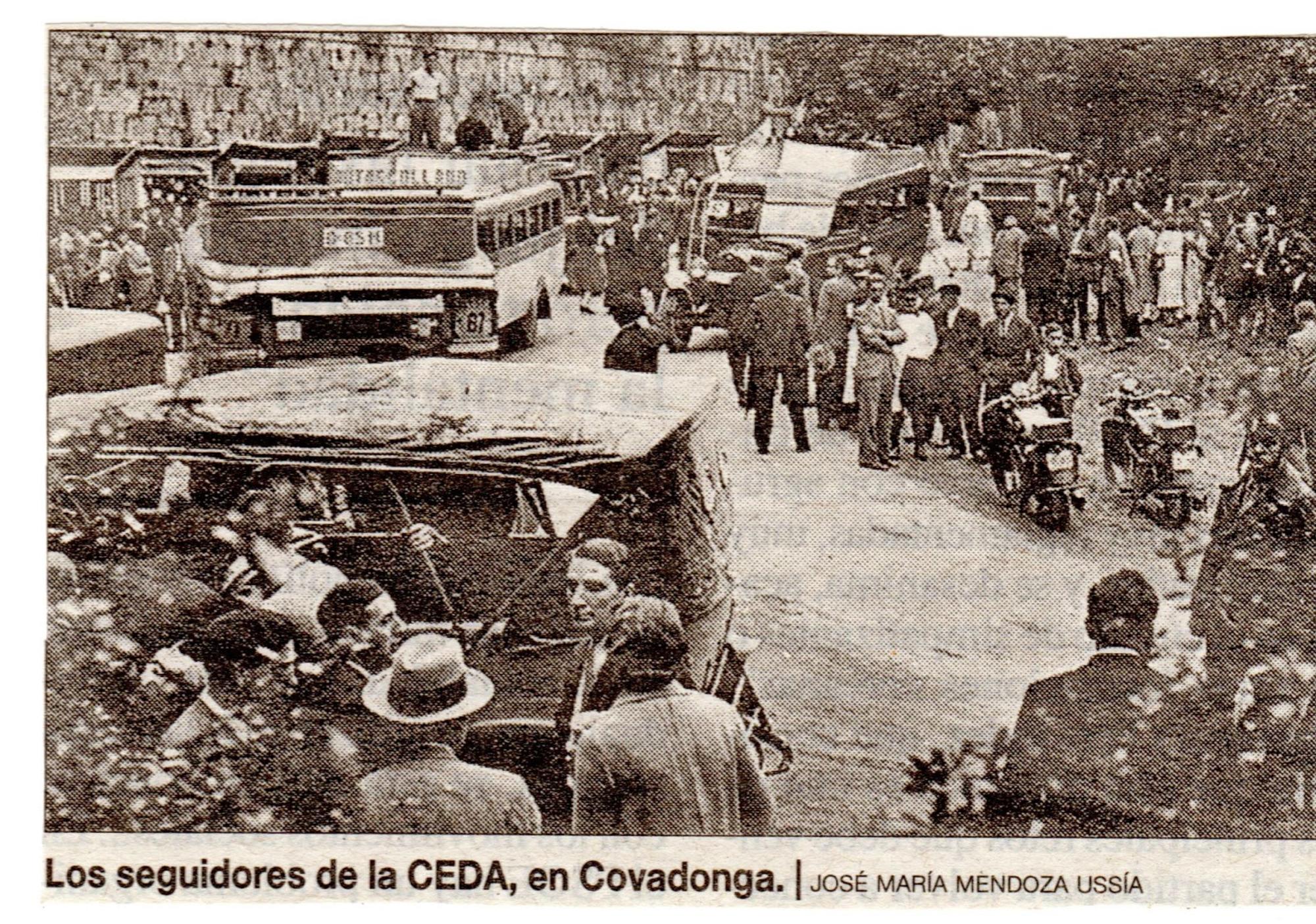 Recorte de prensa sobre el mitin de José María Gil Robles en Covadonga en 1934